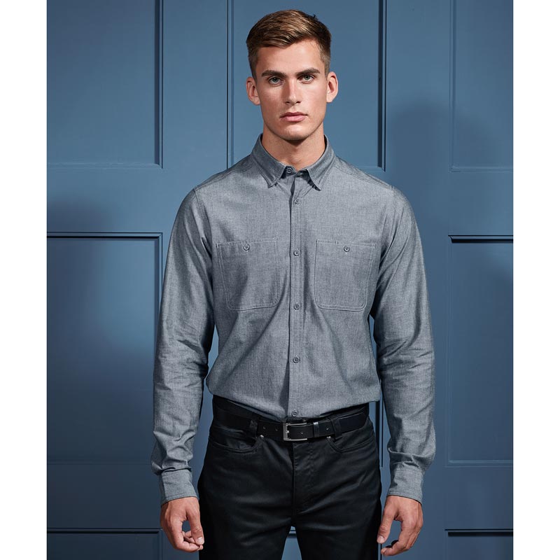 Menâ€™s Chambray shirt, organic and Fairtrade certified - Grey Denim S